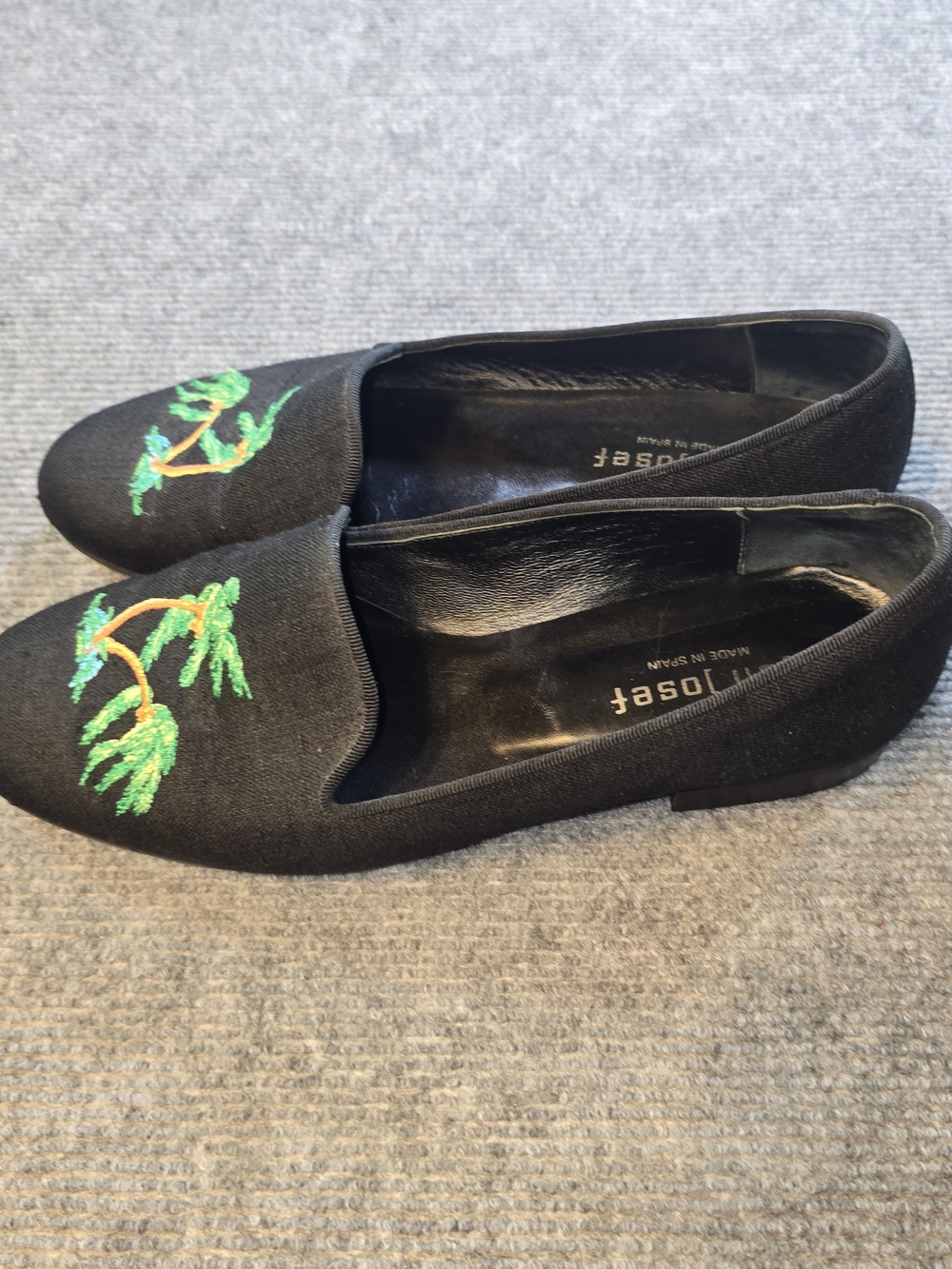 Jon Josef Palm Gatsby Black Embroidered Palm Tree Loafers Flats 7.5 Spain